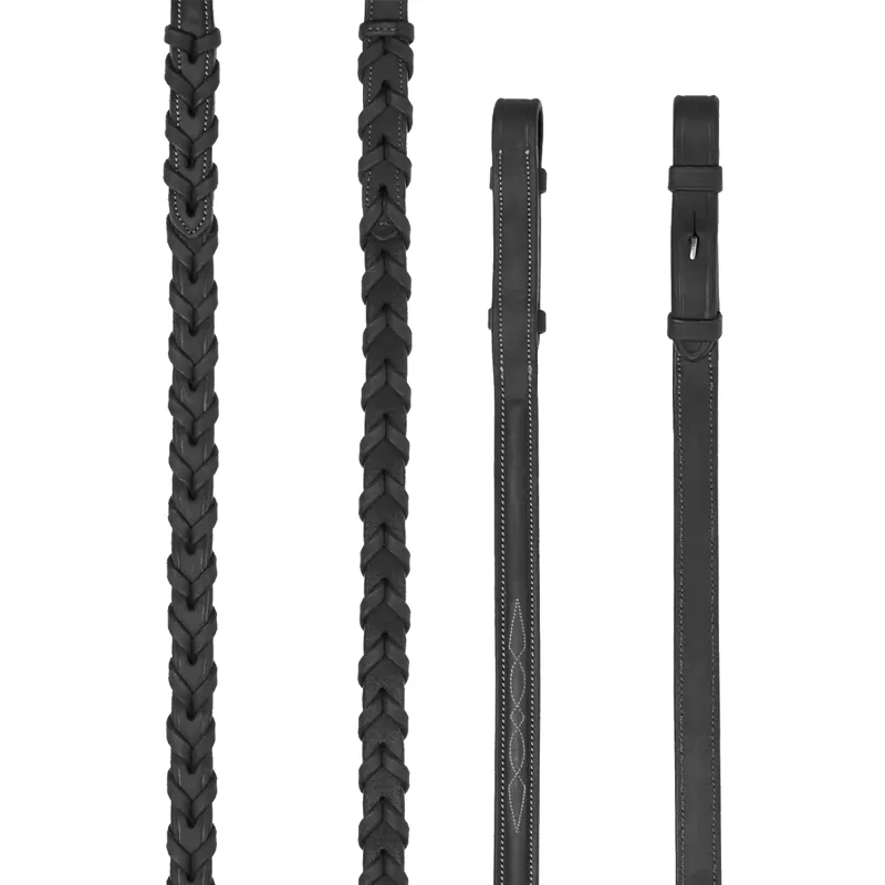 LeMieux Hunter Laced Reins with Stitching - Black/Silver