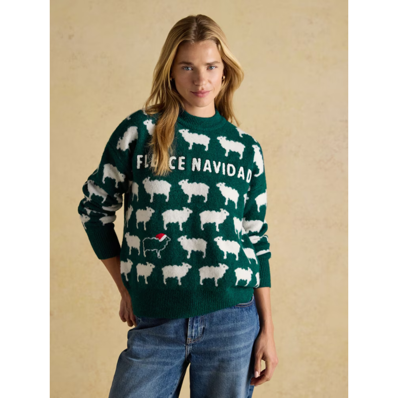 Joules Ladies Fleece Navidad Knit Jumper - Green-3