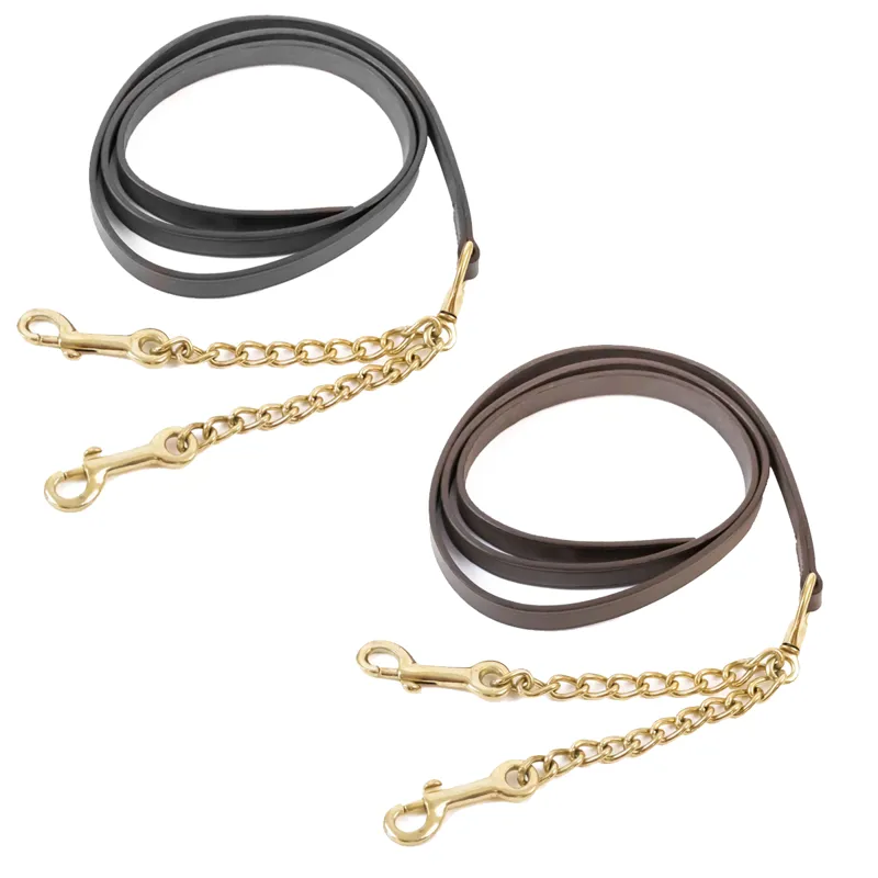 JHL Flat Leather Lead with Double Chain