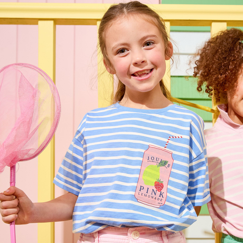 Joules Girls' Fun Days Graphic T-Shirt - Blue Stripe-2