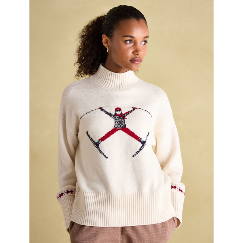 Joules Ladies Abigail High Neck Intarsia Ski Jumper - Cream-1