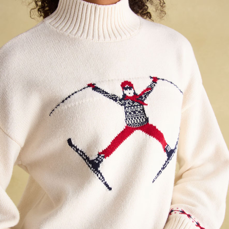 Joules Ladies Abigail High Neck Intarsia Ski Jumper - Cream-3