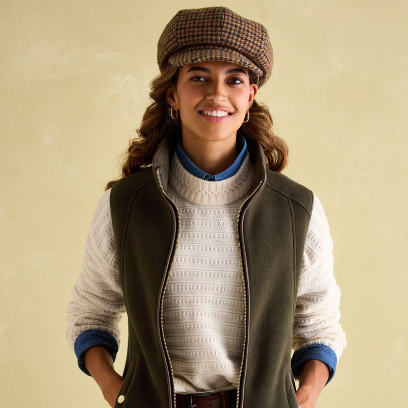 Joules Ladies Elvaston Baker Boy Hat - Green Tweed-3