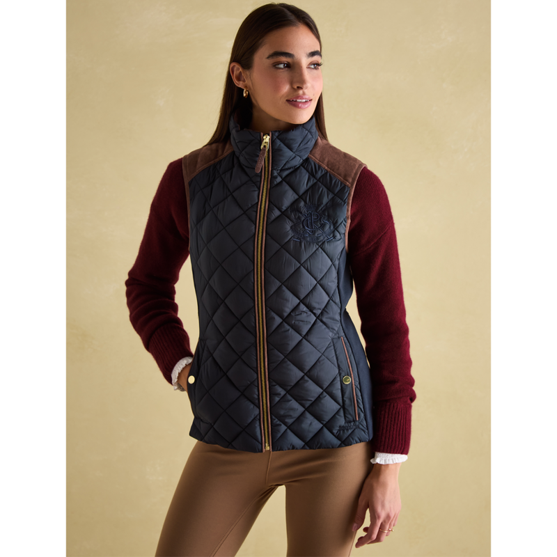 Joules Ladies Braemar Luxe Showerproof Diamond Quilted Gilet - Navy-1