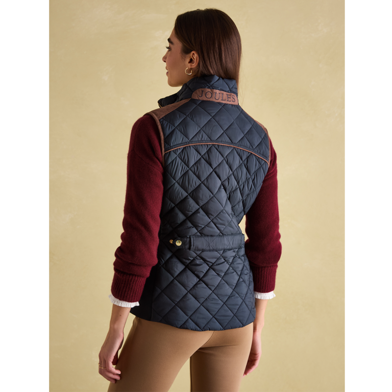 Joules Ladies Braemar Luxe Showerproof Diamond Quilted Gilet - Navy-2