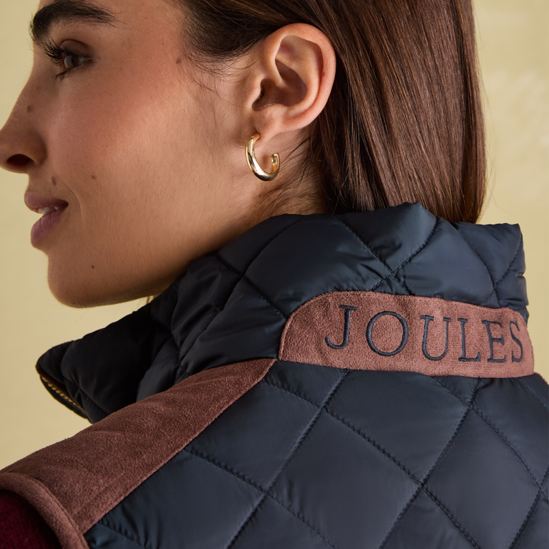 Joules Ladies Braemar Luxe Showerproof Diamond Quilted Gilet - Navy-5