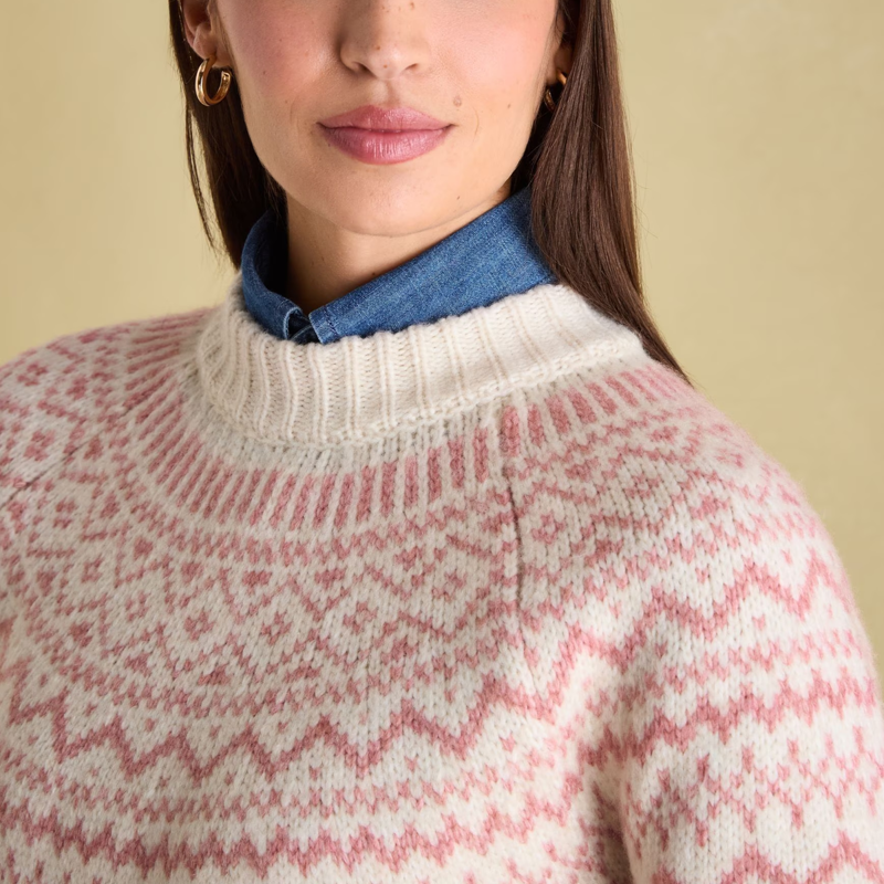Joules Ladies Charlotte Crew Neck Fair Isle Jumper - Creme-3