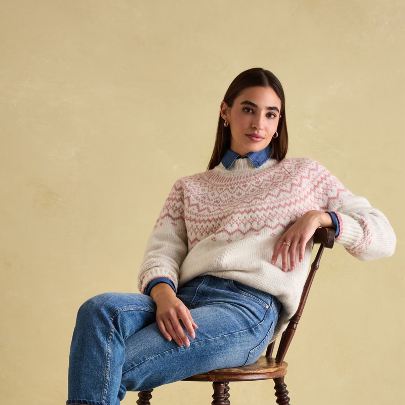 Joules Ladies Charlotte Crew Neck Fair Isle Jumper - Creme-1