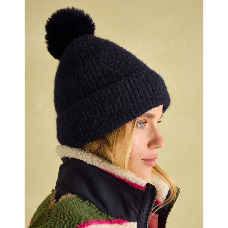 Joules Ladies Effie Knitted Bobble Hat - Navy-2