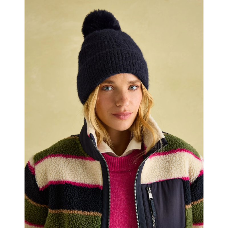 Joules Ladies Effie Knitted Bobble Hat - Navy-1