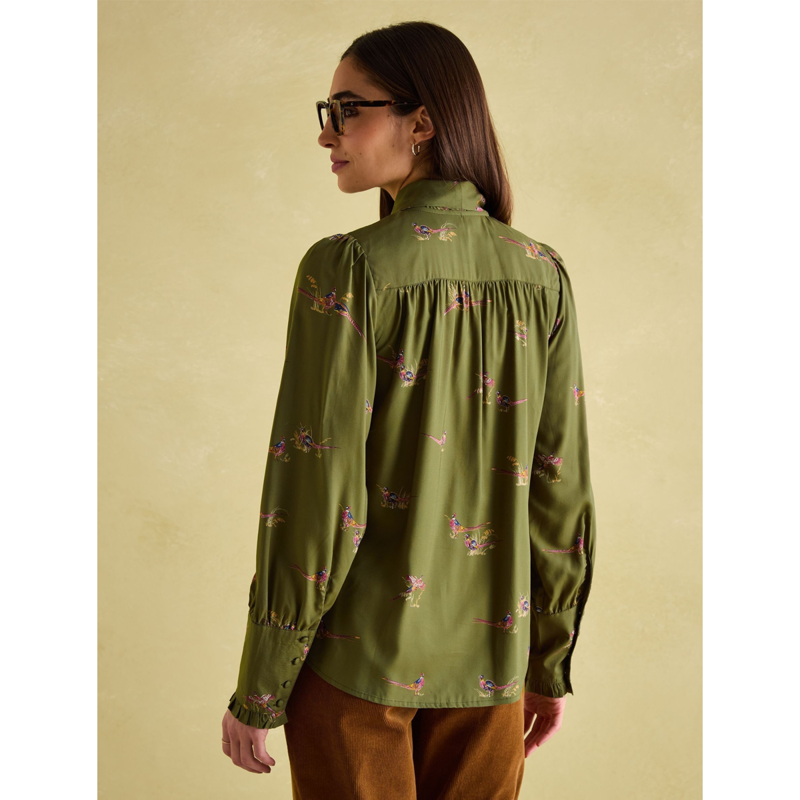 Joules Ladies Everly Tie Neck Blouse - Khaki Pheasant-2