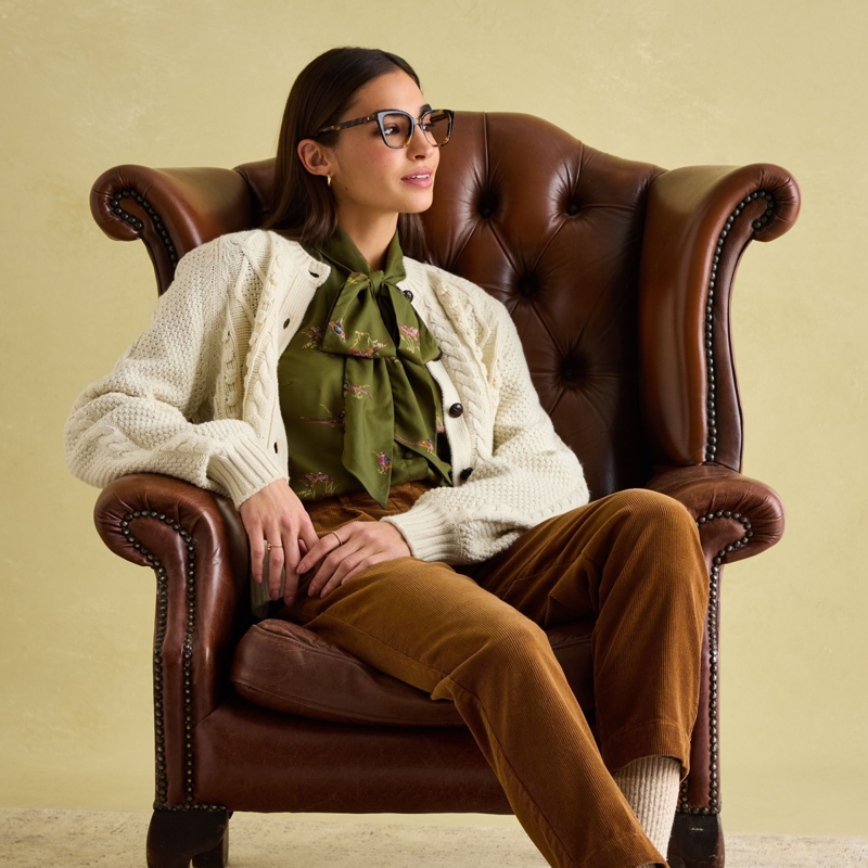 Joules Ladies Everly Tie Neck Blouse - Khaki Pheasant-4