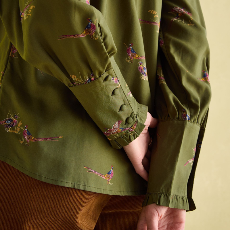 Joules Ladies Everly Tie Neck Blouse - Khaki Pheasant-5