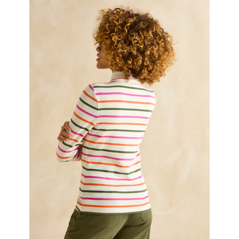 Joules Ladies Fairfield Long Sleeve Ribbed Polo Shirt - Multi Stripe-2