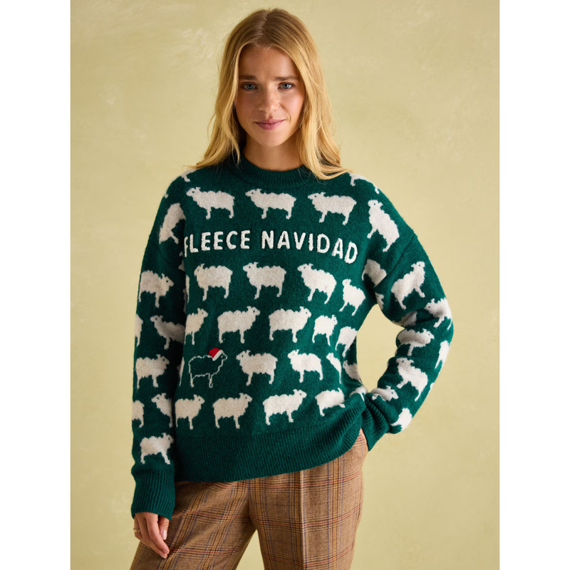 Joules Ladies Fleece Navidad Christmas Jumper - Green-1