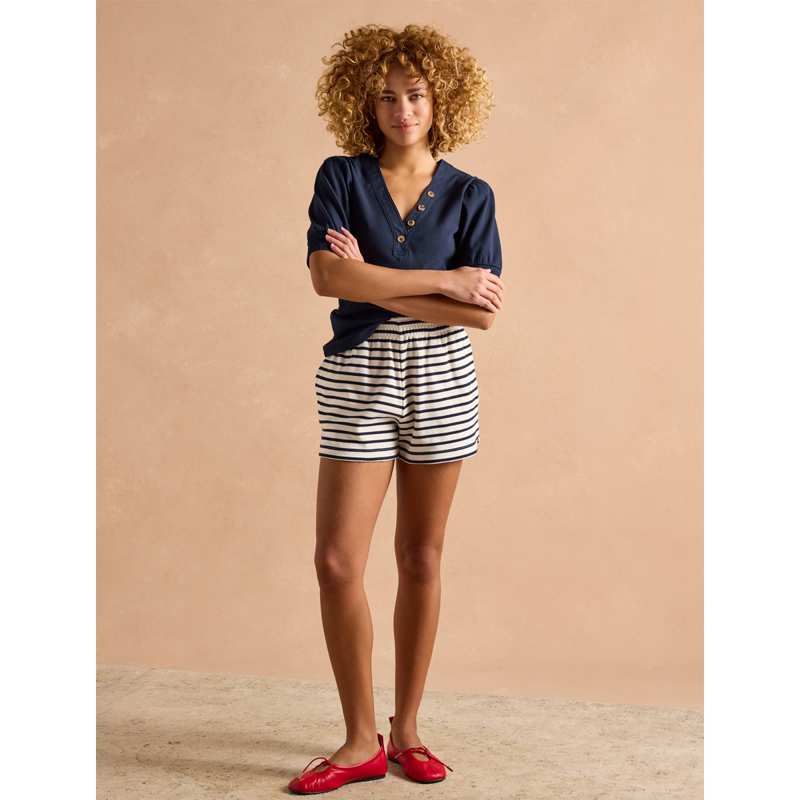 Joules Ladies Harbour Cotton Jersey Shorts - Creme-4