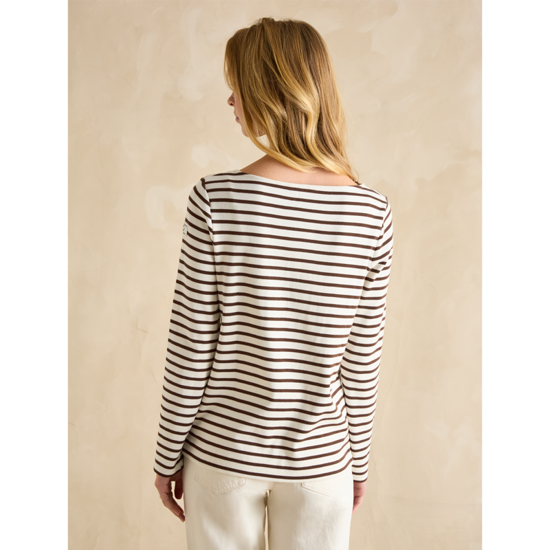 Joules Ladies Harbour Boat Neck Breton Top - Brown Stripe-2