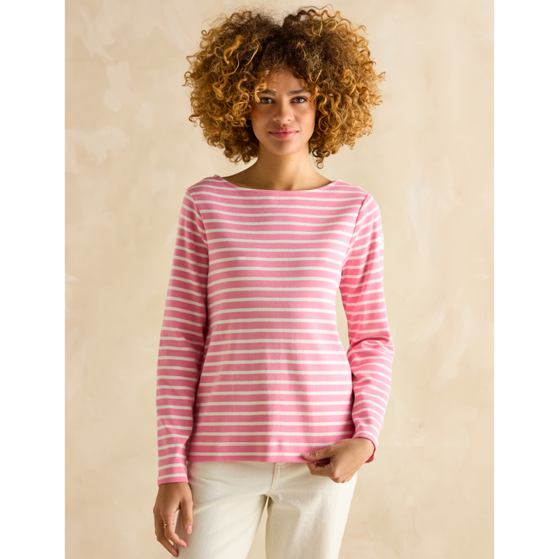 Joules Ladies Harbour Boat Neck Breton Top - Pink Stripe-1