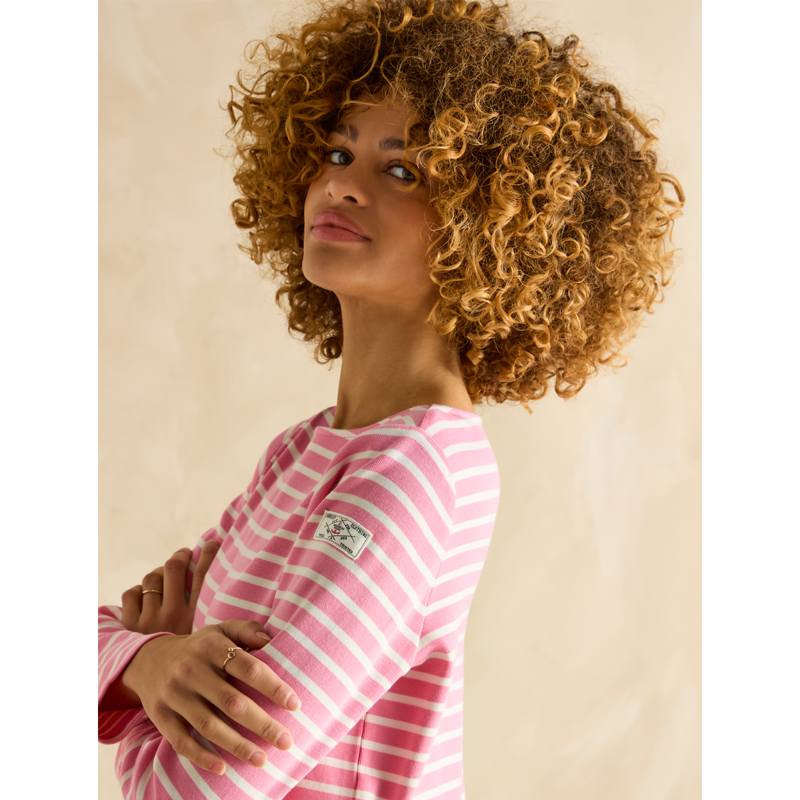 Joules Ladies Harbour Boat Neck Breton Top - Pink Stripe-4