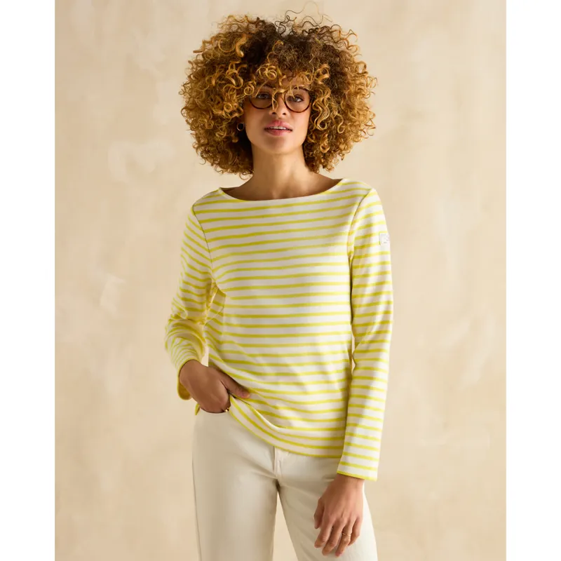 Joules Ladies Harbour Boat Neck Breton Top - Yellow Stripe-1