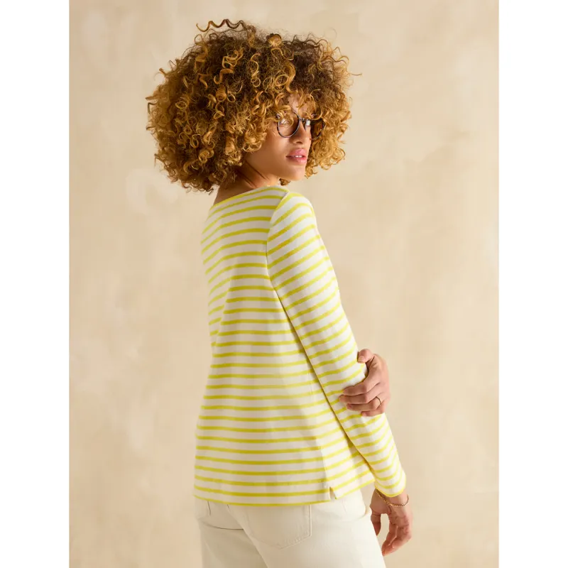 Joules Ladies Harbour Boat Neck Breton Top - Yellow Stripe-2