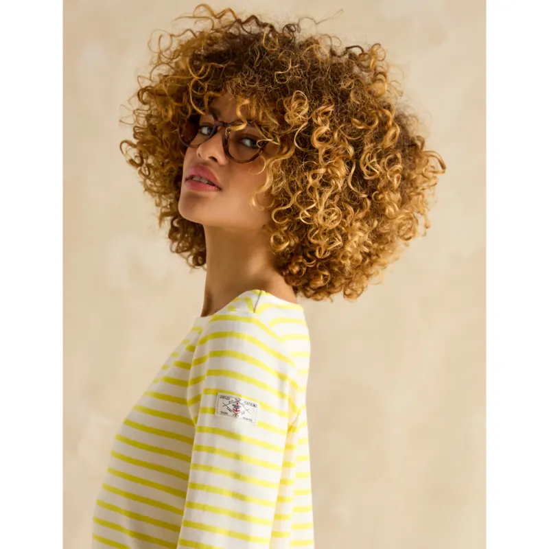 Joules Ladies Harbour Boat Neck Breton Top - Yellow Stripe-3
