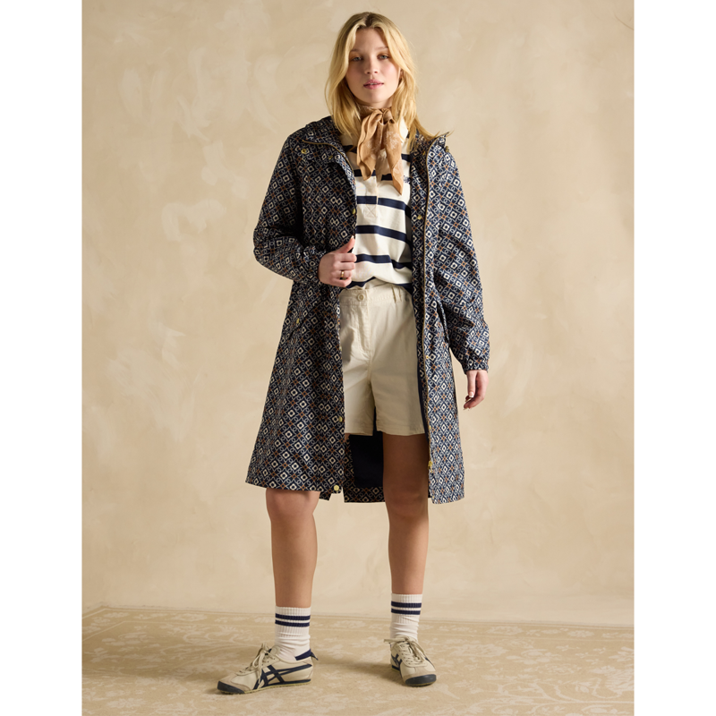Joules Ladies Holkham Waterproof Packable Raincoat - Flower Geo-1