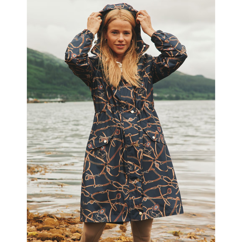 Joules Ladies Holkham Waterproof Packable Raincoat - Navy Bridle-11