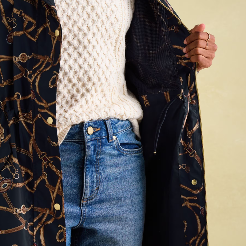 Joules Ladies Holkham Waterproof Packable Raincoat - Navy Bridle-5