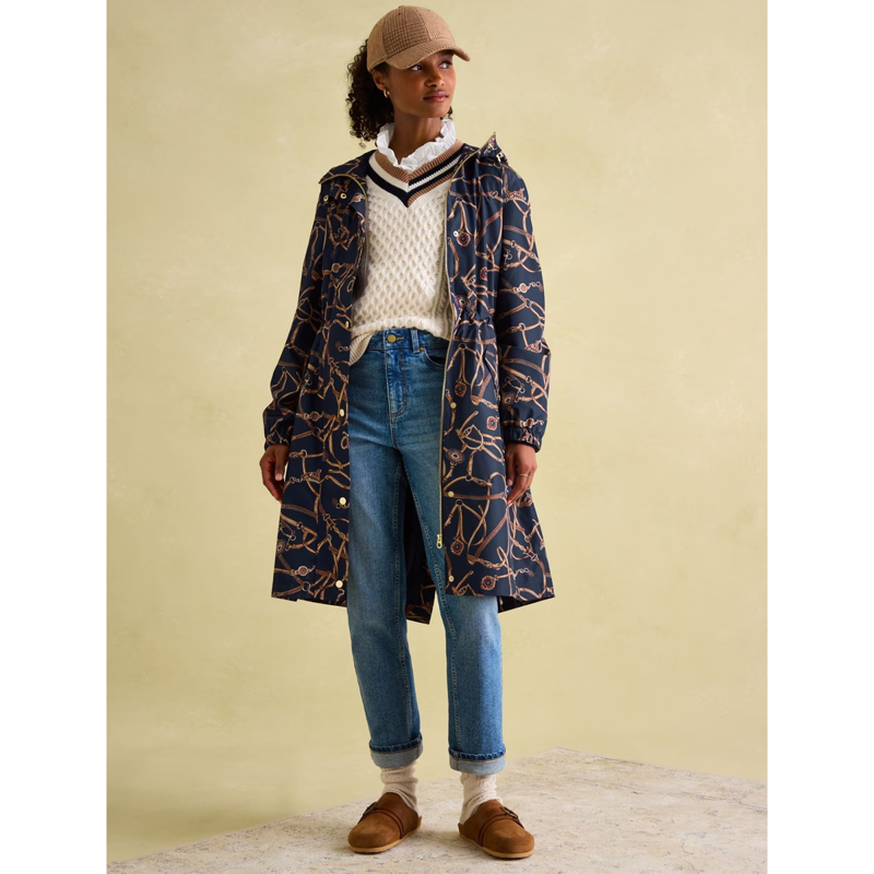 Joules Ladies Holkham Waterproof Packable Raincoat - Navy Bridle-2