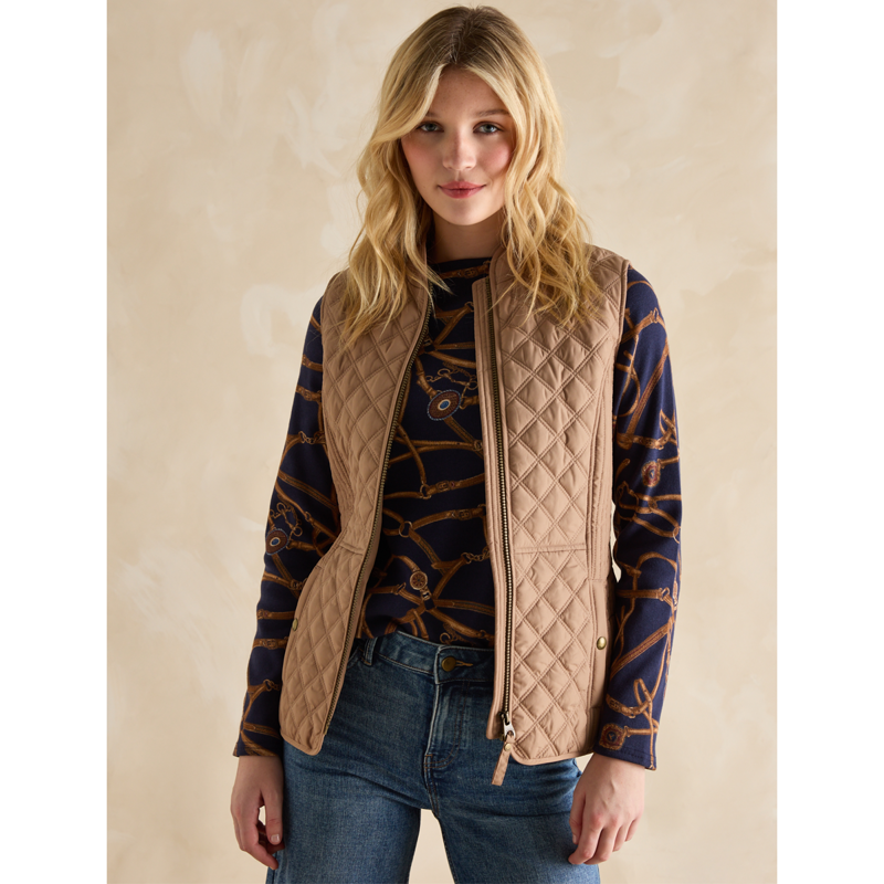 Joules Ladies Minx Showerproof Diamond Quilted Gilet - Brown-2