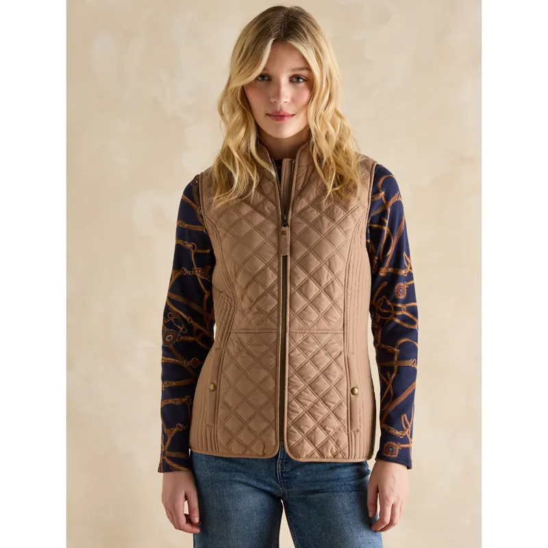 Joules Ladies Minx Showerproof Diamond Quilted Gilet - Brown-1