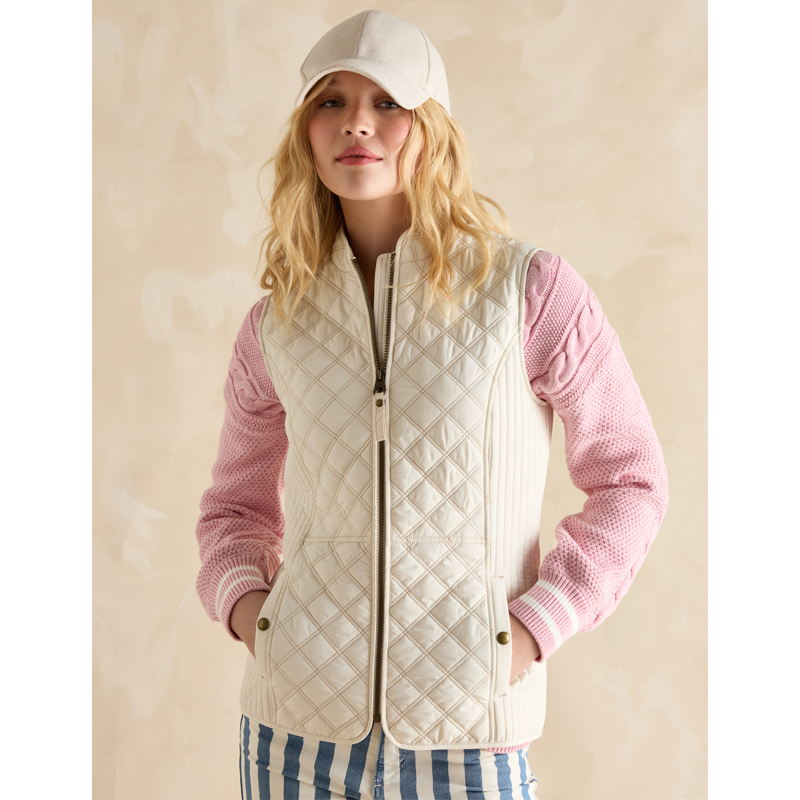 Joules Ladies Minx Showerproof Diamond Quilted Gilet - Cream-1