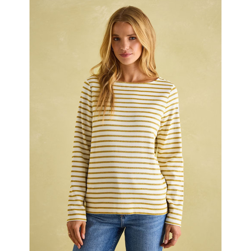 Joules Ladies New Harbour Top - Creme Gold Stripe-1