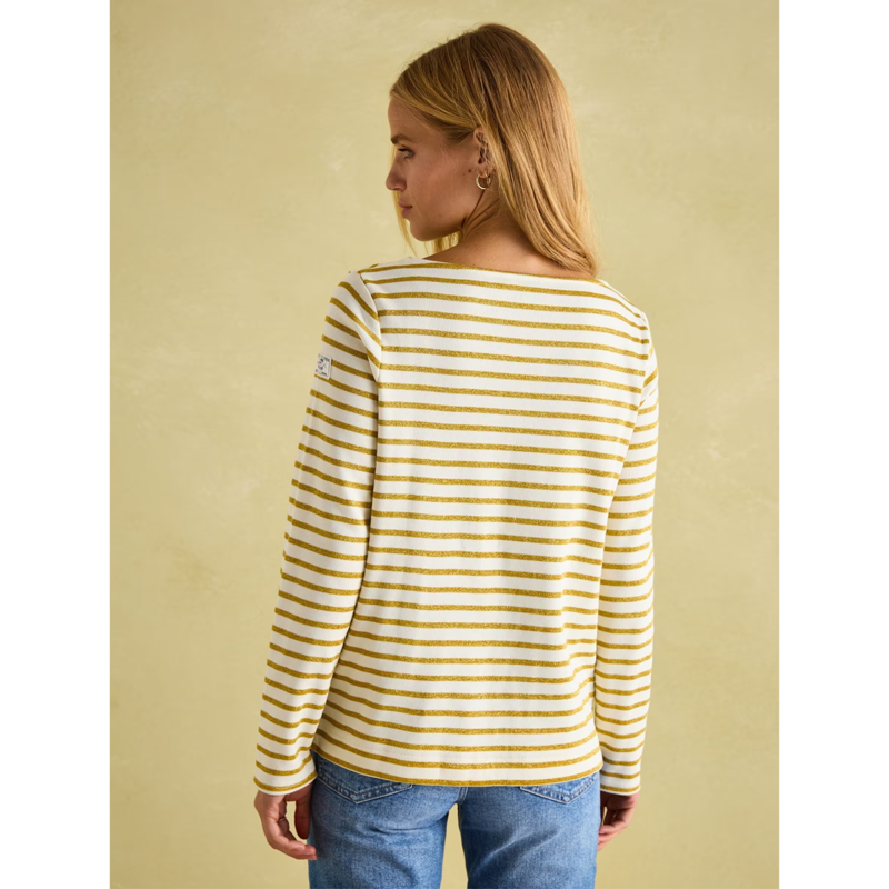 Joules Ladies New Harbour Top - Creme Gold Stripe-2
