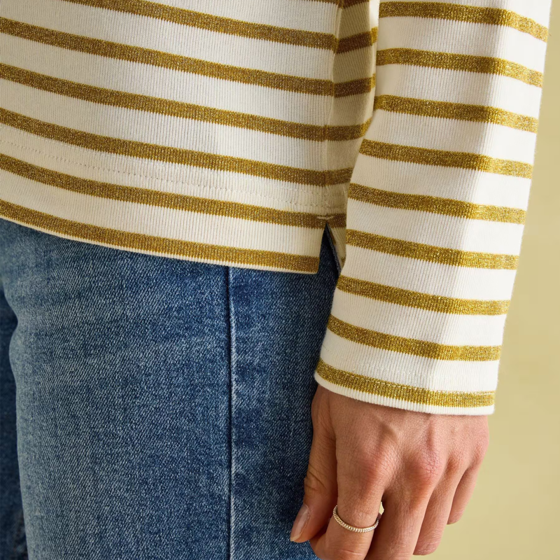 Joules Ladies New Harbour Top - Creme Gold Stripe-4