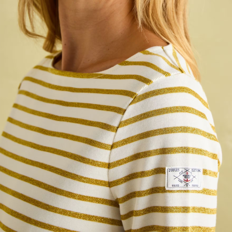 Joules Ladies New Harbour Top - Creme Gold Stripe-3