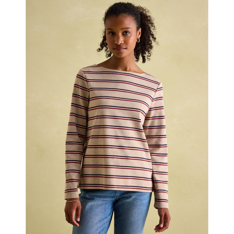Joules Ladies New Harbour Top - Oat Pink Stripe-1