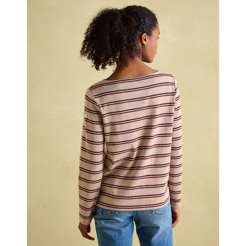 Joules Ladies New Harbour Top - Oat Pink Stripe-2