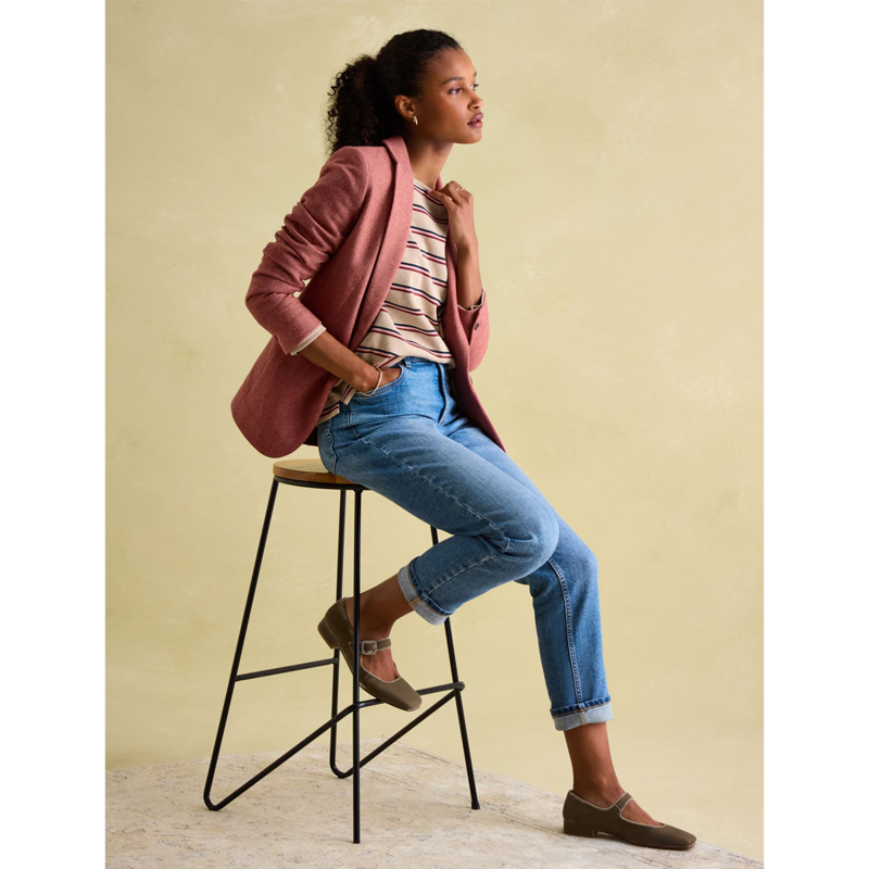 Joules Ladies New Harbour Top - Oat Pink Stripe-6