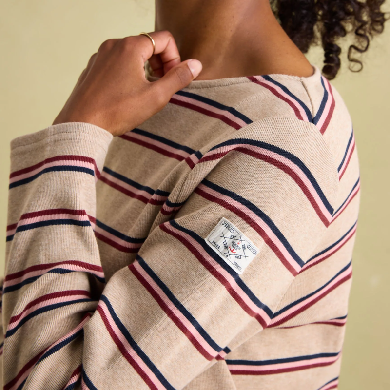 Joules Ladies New Harbour Top - Oat Pink Stripe-5