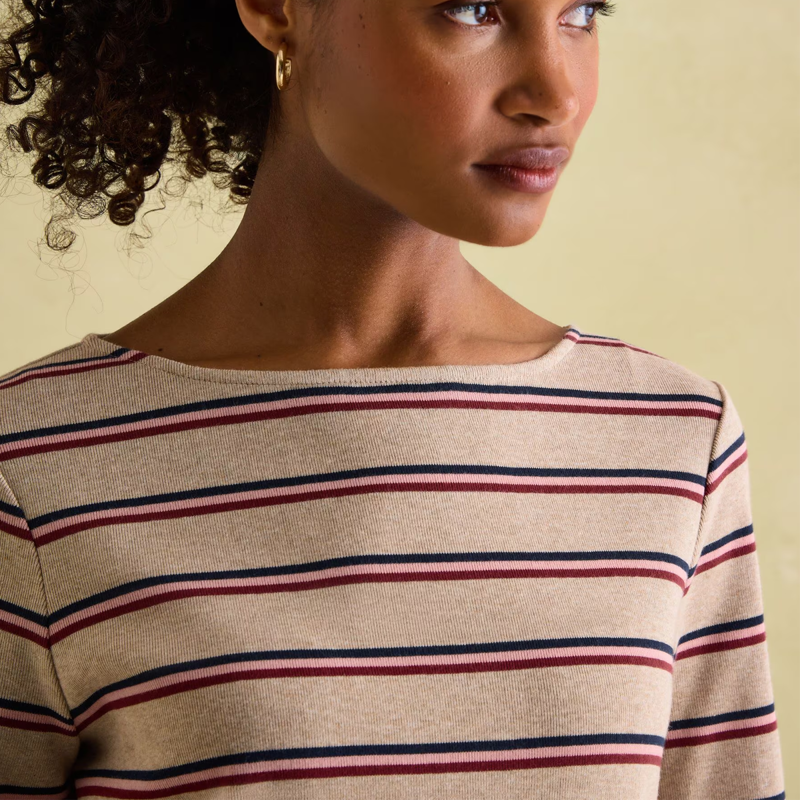 Joules Ladies New Harbour Top - Oat Pink Stripe-4