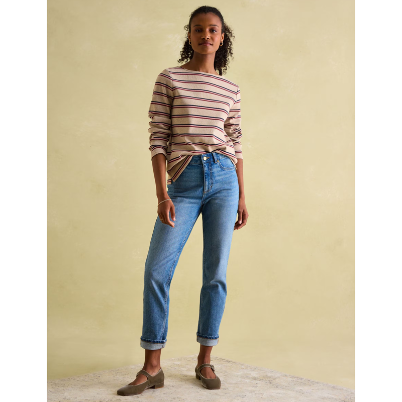 Joules Ladies New Harbour Top - Oat Pink Stripe-3