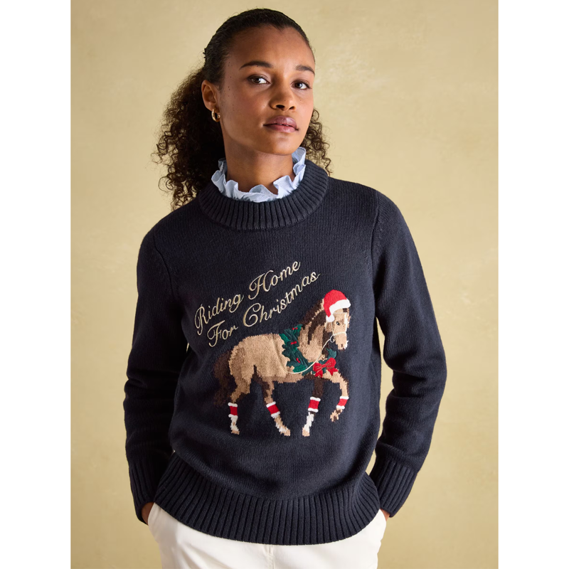 Joules Ladies Noelle Intarsia Christmas Jumper - Navy Horse-1