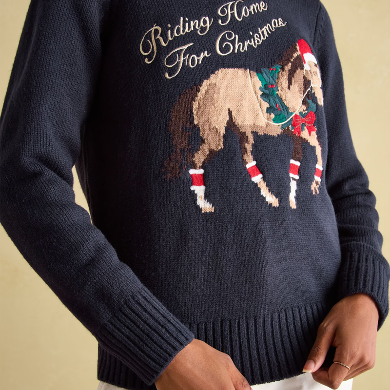 Joules Ladies Noelle Intarsia Christmas Jumper - Navy Horse-3