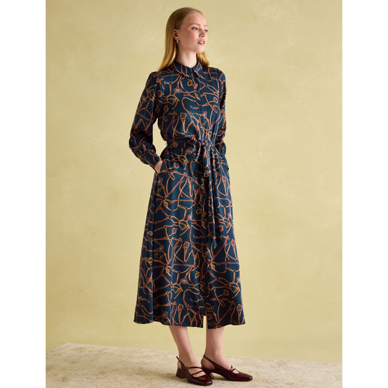 Joules Ladies Penelope Satin Shirt Dress - Navy Bridle-2