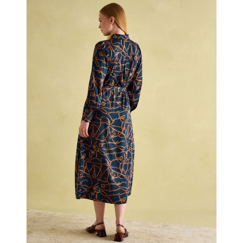 Joules Ladies Penelope Satin Shirt Dress - Navy Bridle-3