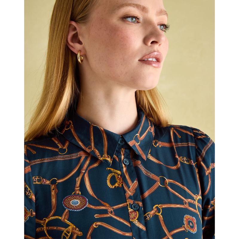 Joules Ladies Penelope Satin Shirt Dress - Navy Bridle-4