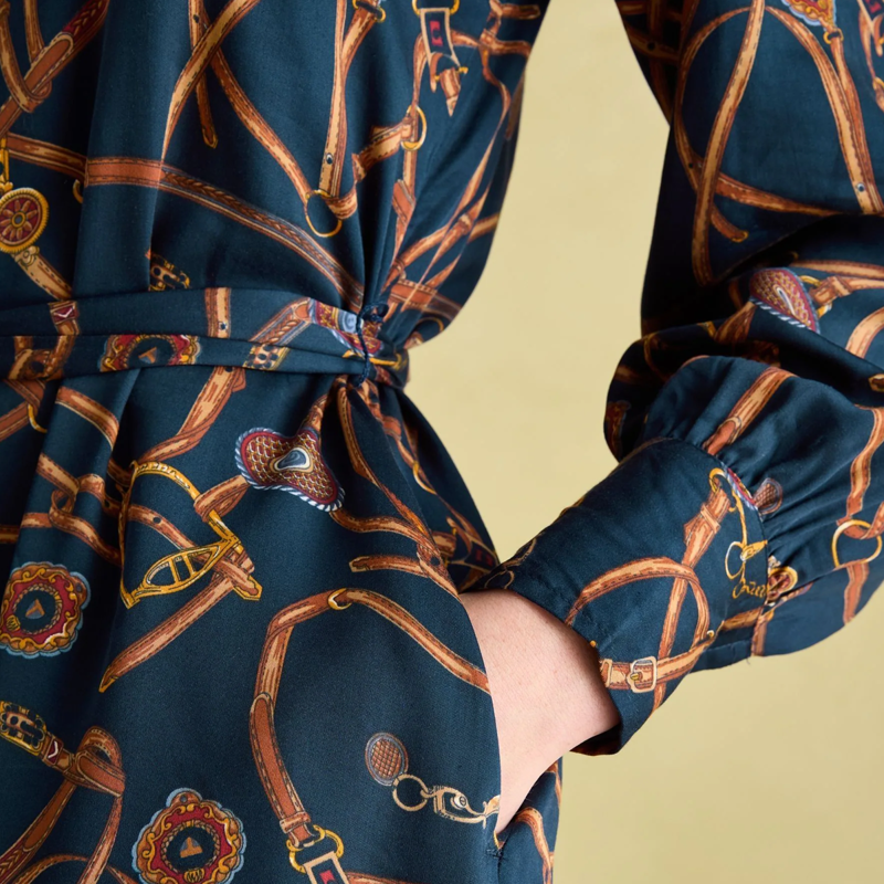 Joules Ladies Penelope Satin Shirt Dress - Navy Bridle-6