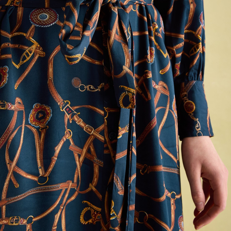 Joules Ladies Penelope Satin Shirt Dress - Navy Bridle-5